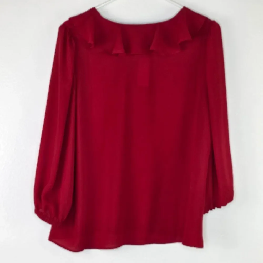 NWT LOFT Outlet Red Chiffon Ruffle Neck Blouse Size Small